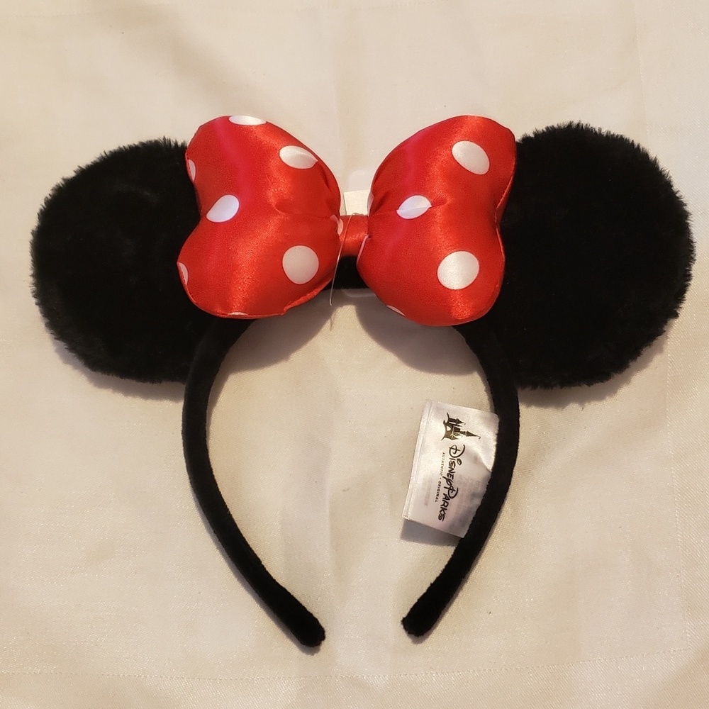Minnie Mouse Satin Polka Dot Bow Ear Headband